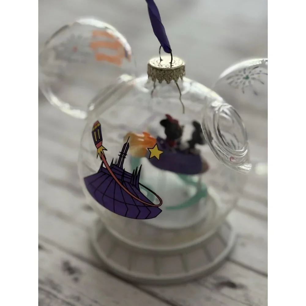 NWT Disneyland Mickey Minnie Mouse‎ Icon Glass Ball Ornament Space Mountain Ride